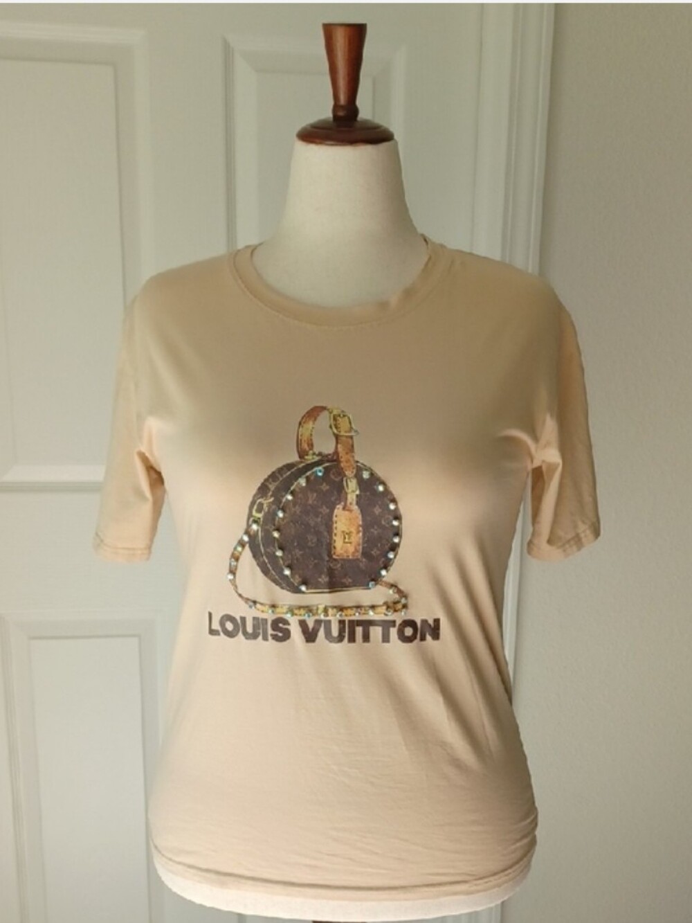 Louis Vuitton Beige Graphic Handbag Logo Short Sleeve Tee